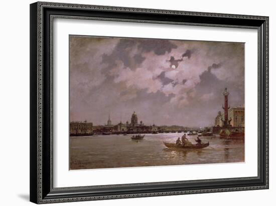 View of the Neva and the Admiralteyskaya Embankment by Moonlight, 1882-Aleksandr Karlovich Beggrov-Framed Giclee Print