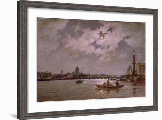 View of the Neva and the Admiralteyskaya Embankment by Moonlight, 1882-Aleksandr Karlovich Beggrov-Framed Giclee Print