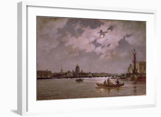 View of the Neva and the Admiralteyskaya Embankment by Moonlight, 1882-Aleksandr Karlovich Beggrov-Framed Giclee Print