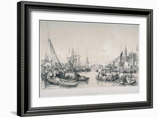 View of the New London Bridge from the Pool of the River Thames, 1841-William Parrott-Framed Giclee Print