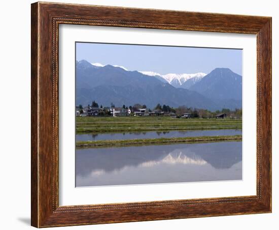 View of the Northern Alps Reflected in a Flooded Rice Paddy, Nagano Prefecture, Japan-null-Framed Photographic Print