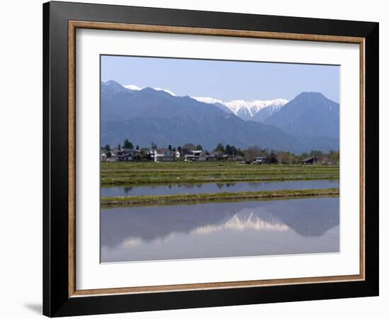 View of the Northern Alps Reflected in a Flooded Rice Paddy, Nagano Prefecture, Japan-null-Framed Photographic Print