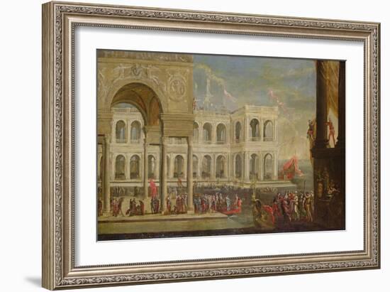 View of the Palace and Queen Joanna I of Naples (Oil on Canvas)-Italian School-Framed Giclee Print