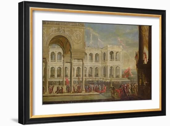 View of the Palace and Queen Joanna I of Naples (Oil on Canvas)-Italian School-Framed Giclee Print