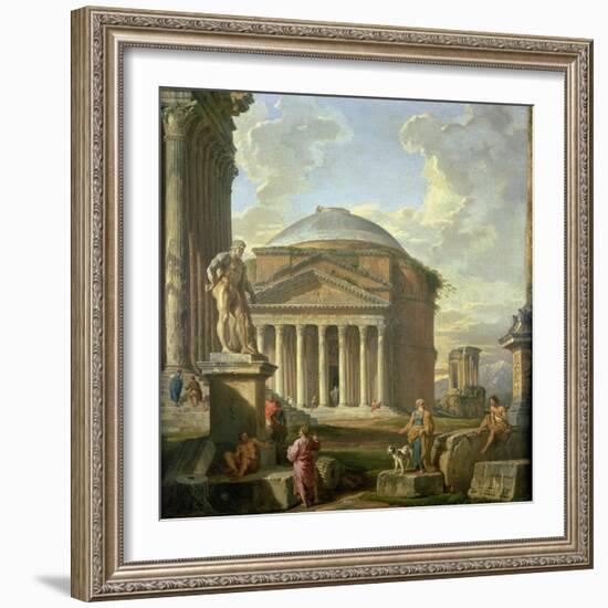 View of the Pantheon, the Farnese Hercules and Other Roman Ruins-Giovanni Paolo Panini-Framed Giclee Print