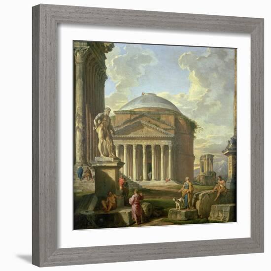 View of the Pantheon, the Farnese Hercules and Other Roman Ruins-Giovanni Paolo Panini-Framed Giclee Print