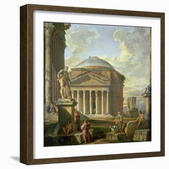 View of the Pantheon, the Farnese Hercules and Other Roman Ruins-Giovanni Paolo Panini-Framed Giclee Print