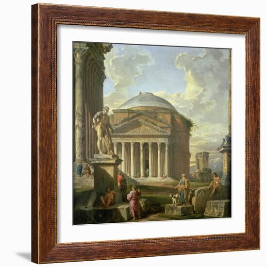 View of the Pantheon, the Farnese Hercules and Other Roman Ruins-Giovanni Paolo Panini-Framed Giclee Print