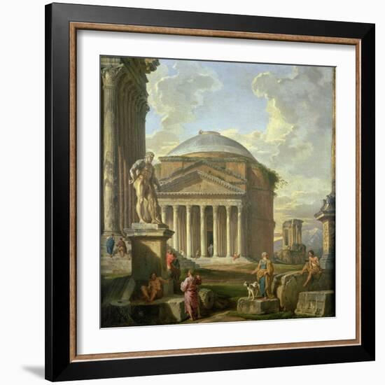 View of the Pantheon, the Farnese Hercules and Other Roman Ruins-Giovanni Paolo Panini-Framed Giclee Print
