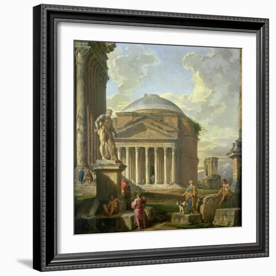 View of the Pantheon, the Farnese Hercules and Other Roman Ruins-Giovanni Paolo Panini-Framed Giclee Print