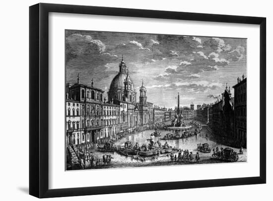 View of the Piazza Navona During the Ferragosto Holiday, 1752-Giuseppe Vasi-Framed Giclee Print