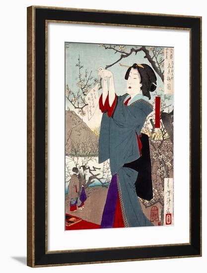 View of the Plums on the First Day of Spring-Yoshitoshi Tsukioka-Framed Giclee Print