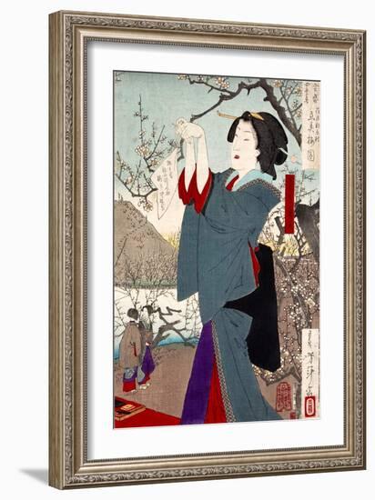 View of the Plums on the First Day of Spring-Yoshitoshi Tsukioka-Framed Giclee Print