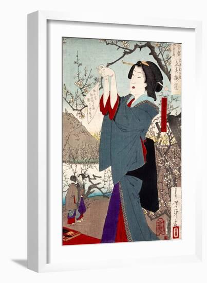 View of the Plums on the First Day of Spring-Yoshitoshi Tsukioka-Framed Giclee Print