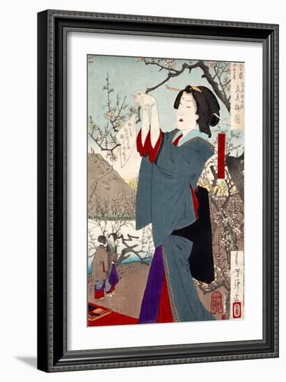 View of the Plums on the First Day of Spring-Yoshitoshi Tsukioka-Framed Giclee Print