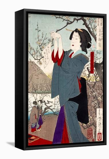 View of the Plums on the First Day of Spring-Yoshitoshi Tsukioka-Framed Premier Image Canvas