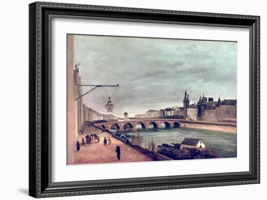 View of the Pont Au Change from Quai de Gesvres, Summer 1830-Jean-Baptiste-Camille Corot-Framed Giclee Print