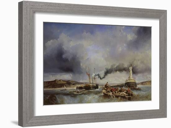 View of the Port of Boulogne from the Sea, 1843 (Oil on Canvas)-Louis Eugene Gabriel Isabey-Framed Giclee Print