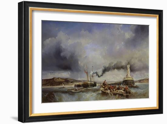 View of the Port of Boulogne from the Sea, 1843 (Oil on Canvas)-Louis Eugene Gabriel Isabey-Framed Giclee Print