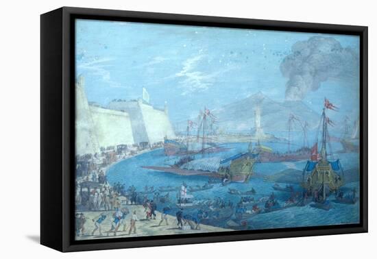 View of the Port of Naples (Gouache on Paper)-Johann Wilhelm Baur-Framed Premier Image Canvas