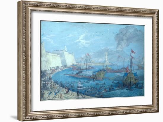 View of the Port of Naples (Gouache on Paper)-Johann Wilhelm Baur-Framed Giclee Print