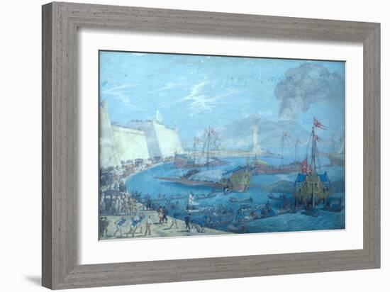 View of the Port of Naples (Gouache on Paper)-Johann Wilhelm Baur-Framed Giclee Print