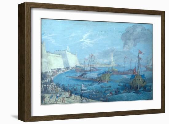 View of the Port of Naples (Gouache on Paper)-Johann Wilhelm Baur-Framed Giclee Print