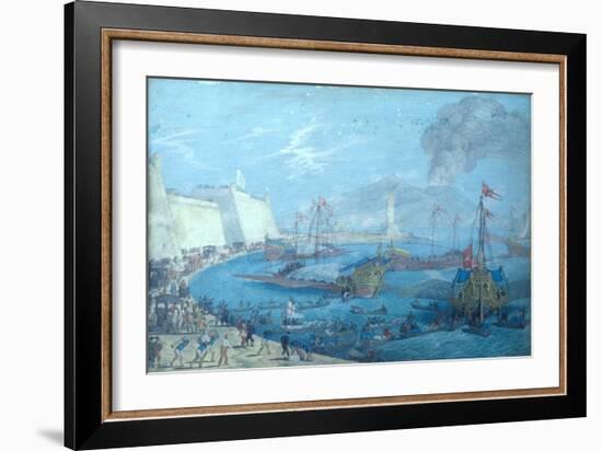 View of the Port of Naples (Gouache on Paper)-Johann Wilhelm Baur-Framed Giclee Print