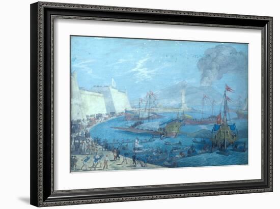 View of the Port of Naples (Gouache on Paper)-Johann Wilhelm Baur-Framed Giclee Print