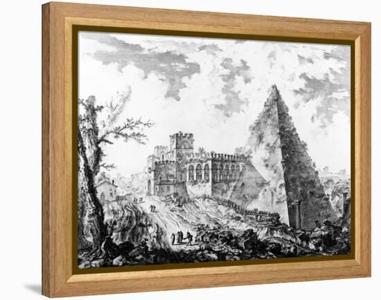 View of the Pyramid of Caius Cestius, from the 'Views of Rome' Series, C.1760-Giovanni Battista Piranesi-Framed Premier Image Canvas