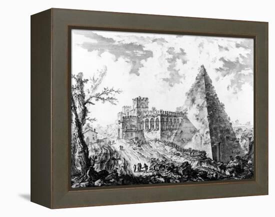 View of the Pyramid of Caius Cestius, from the 'Views of Rome' Series, C.1760-Giovanni Battista Piranesi-Framed Premier Image Canvas