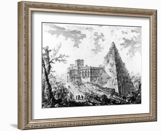 View of the Pyramid of Caius Cestius, from the 'Views of Rome' Series, C.1760-Giovanni Battista Piranesi-Framed Giclee Print