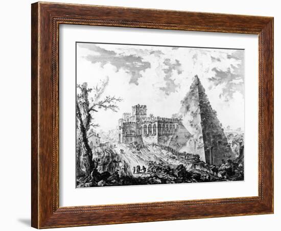 View of the Pyramid of Caius Cestius, from the 'Views of Rome' Series, C.1760-Giovanni Battista Piranesi-Framed Giclee Print