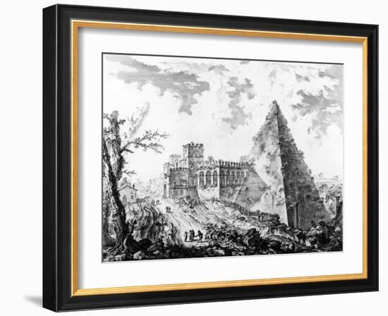 View of the Pyramid of Caius Cestius, from the 'Views of Rome' Series, C.1760-Giovanni Battista Piranesi-Framed Giclee Print