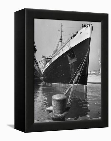 View of the Queen Mary Docked in New York City After It's Arrival-Carl Mydans-Framed Premier Image Canvas