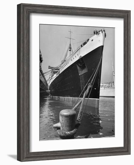 View of the Queen Mary Docked in New York City After It's Arrival-Carl Mydans-Framed Photographic Print