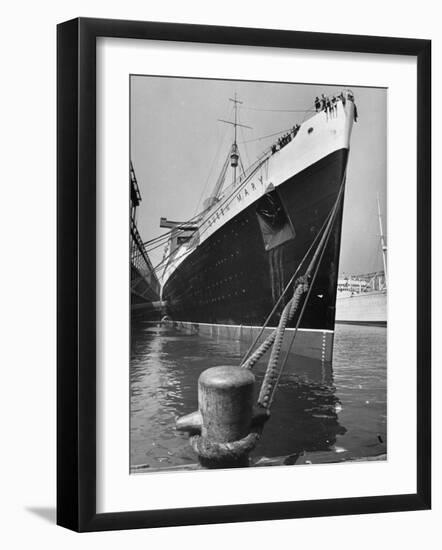 View of the Queen Mary Docked in New York City After It's Arrival-Carl Mydans-Framed Photographic Print