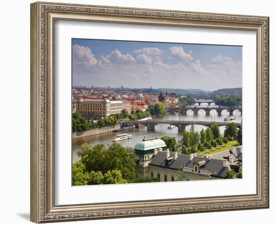 View of the River Vltava and Bridges, Prague, Czech Republic, Europe-Gavin Hellier-Framed Photographic Print