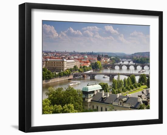 View of the River Vltava and Bridges, Prague, Czech Republic, Europe-Gavin Hellier-Framed Photographic Print