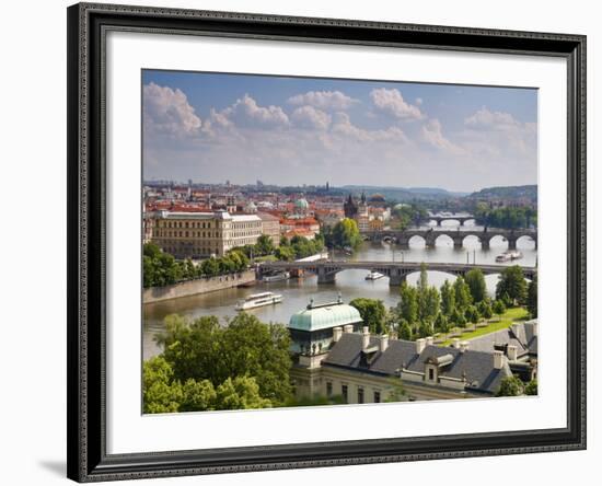 View of the River Vltava and Bridges, Prague, Czech Republic, Europe-Gavin Hellier-Framed Photographic Print