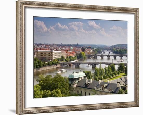 View of the River Vltava and Bridges, Prague, Czech Republic, Europe-Gavin Hellier-Framed Photographic Print