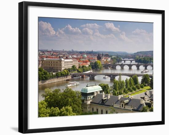 View of the River Vltava and Bridges, Prague, Czech Republic, Europe-Gavin Hellier-Framed Photographic Print