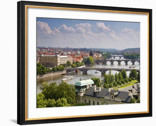 View of the River Vltava and Bridges, Prague, Czech Republic, Europe-Gavin Hellier-Framed Photographic Print