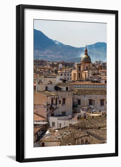 View of the Rooftops of Palermo with the Hills Beyond, Sicily, Italy, Europe-Martin Child-Framed Photographic Print