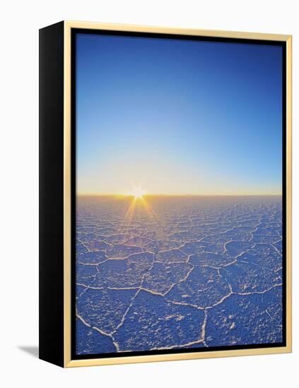 View of the Salar de Uyuni, the largest salt flat in the world, at sunrise, Daniel Campos Province,-Karol Kozlowski-Framed Premier Image Canvas