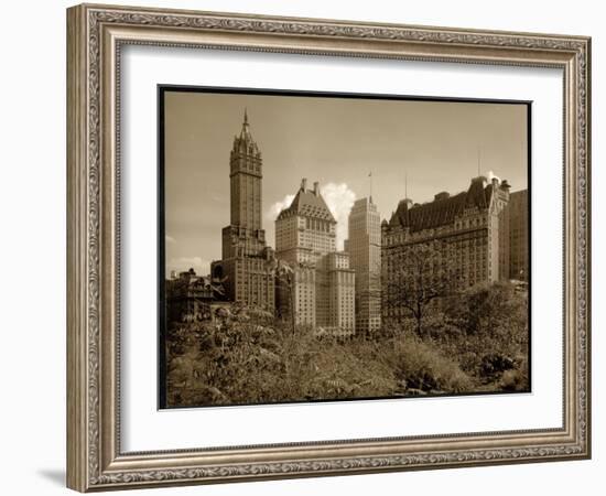 View of the Savoy Plaza Hotel, 59th Street and Fifth Avenue, New York, c.1937-Byron Company-Framed Giclee Print