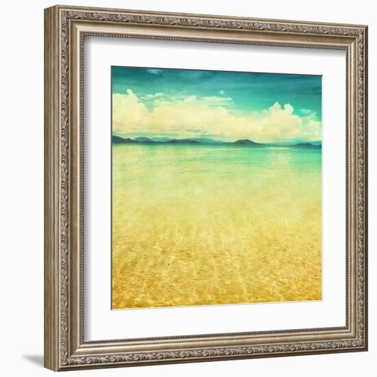 View Of The Sea In Grunge And Retro Style-Elenamiv-Framed Art Print