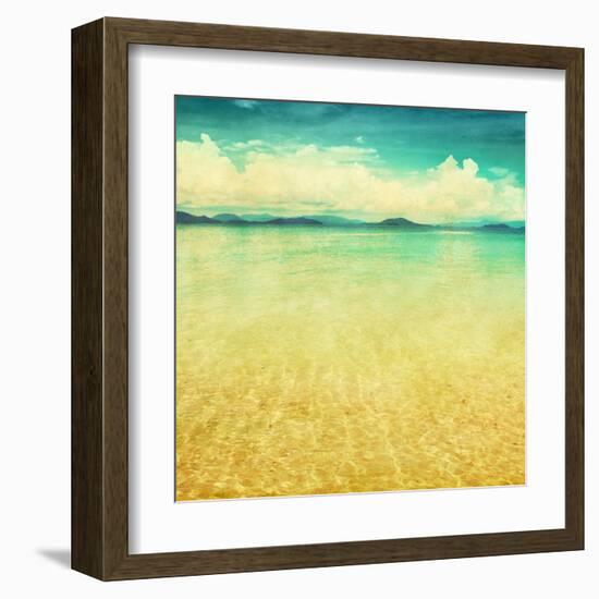 View Of The Sea In Grunge And Retro Style-Elenamiv-Framed Art Print