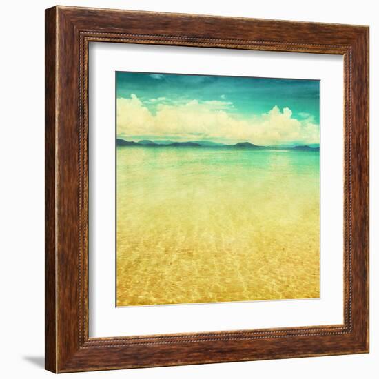 View Of The Sea In Grunge And Retro Style-Elenamiv-Framed Art Print