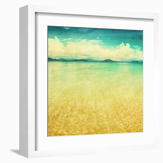 View Of The Sea In Grunge And Retro Style-Elenamiv-Framed Art Print